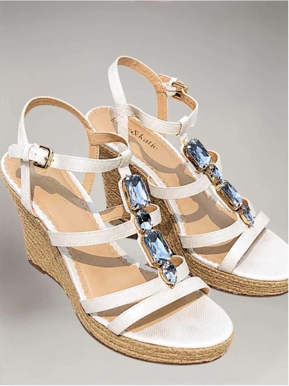 Kelly & Katie Rachel White Jeweled Wedge Sandals – Size 8 - Picture 7 of 11